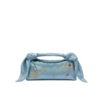 Erdem East West Bloom Bag in Artist Blue Textured Satin | Shoulder & Crossbody Bags | Coveti