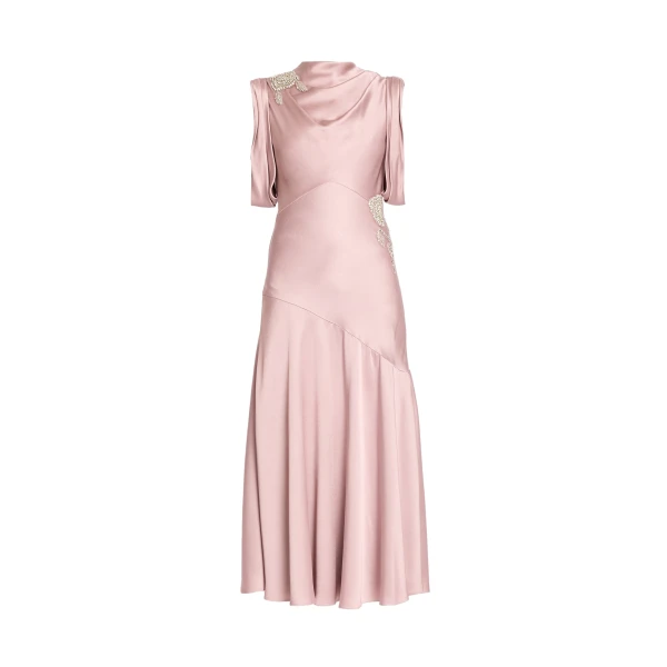 Embellished Satin Midi Dress
