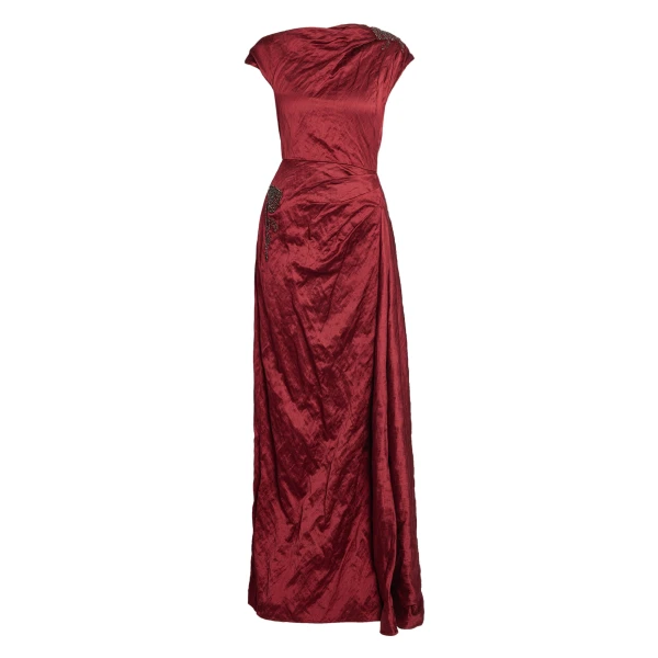 Embellished Textured Satin Draped Gown