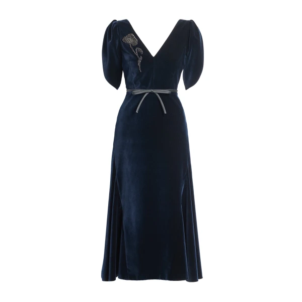 Embellished Velvet Midi Dress