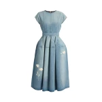 Erdem Embroidered Denim Short Sleeve Midi Dress | Midi Dresses | Coveti