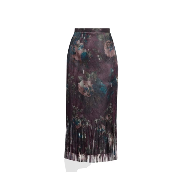 Flora Fringe Jacquard Pencil Midi Skirt