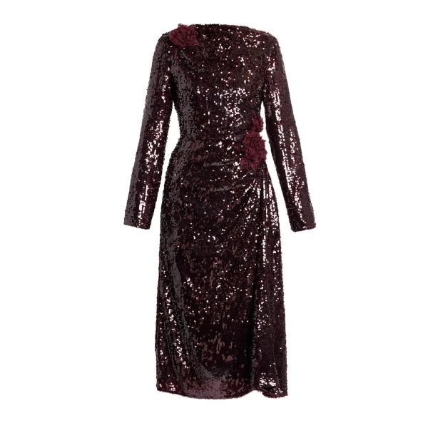 Floral Applique Sequin Draped Midi Dress