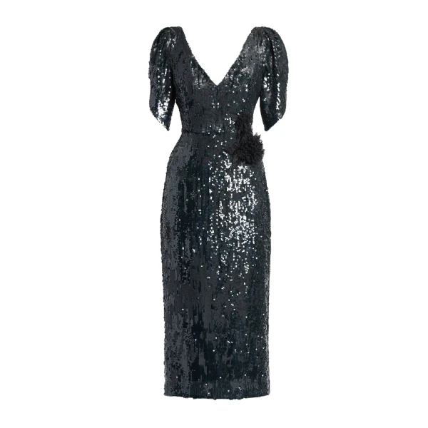 Erdem Floral Applique Sequin Midi Pencil Dress | Midi Dresses | Coveti