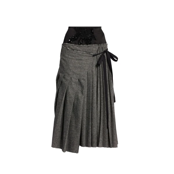 Herringbone A-Line Pleated Midi Skirt