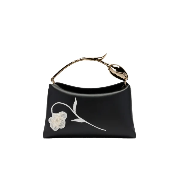 Erdem Midi Bloom Bag in Black Flower Applique Leather | Totes & Top-Handle Bags | Coveti