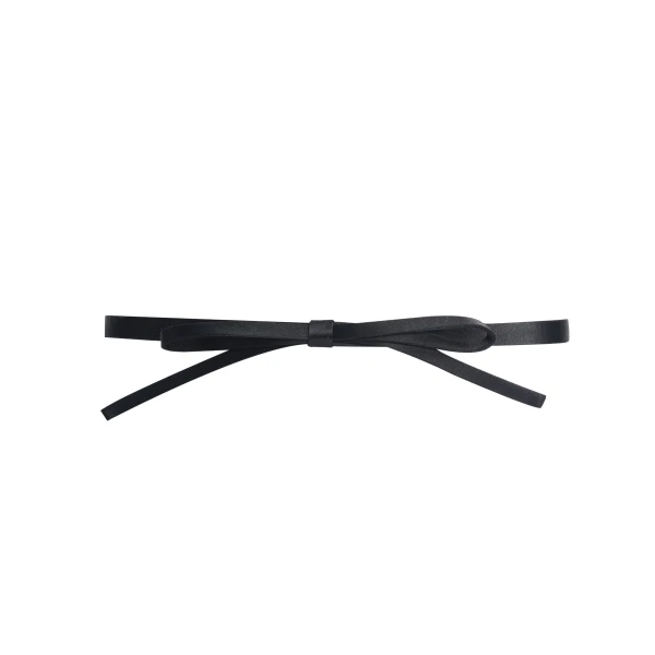 Narrow Bow Belt in Black Satin