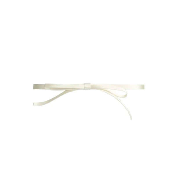 Narrow Bow Belt in Ivory Satin