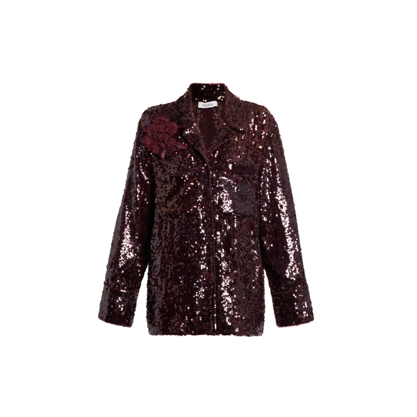 Sequin Long Sleeve Shirt in Bordeaux