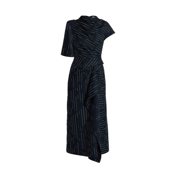 Stripe Tailoring Draped Midi Dress