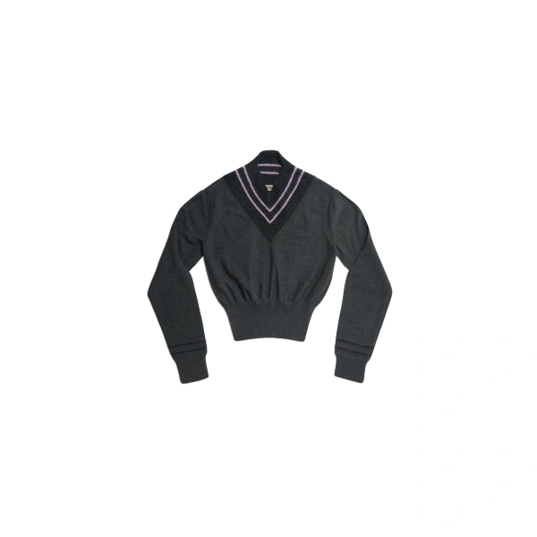 Nora V Neck Jumper in Charcoal Stripe