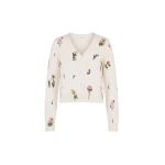 Oscar de la Renta Beaded Mixed Botanical Embroidered Cardigan | Knitwear | Coveti