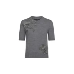 Oscar de la Renta Beaded Peony Embroidered Pullover | Knitwear | Coveti