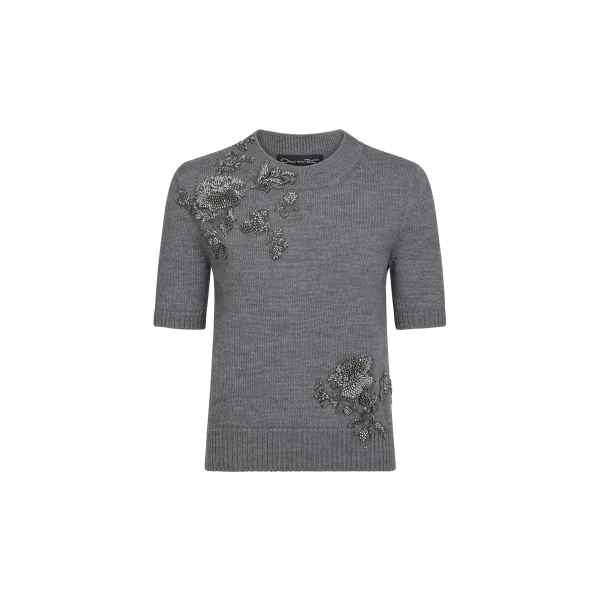 Beaded Peony Embroidered Pullover