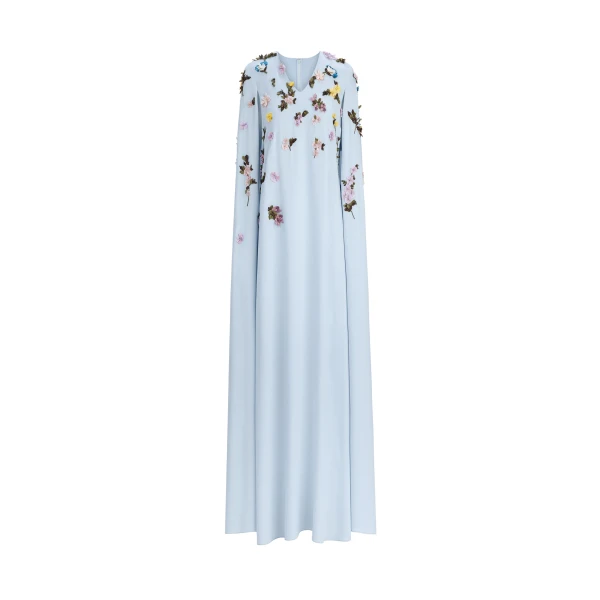Oscar de la Renta Draped Sleeve Mixed Botanical On Lace Caftan | Kimono | Coveti