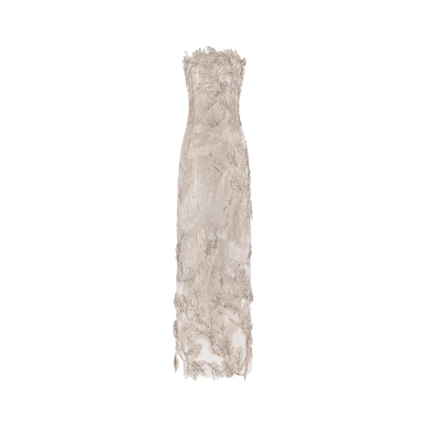 Oscar de la Renta Intarsia Leaves Cutout Embroidered Cocktail Dress | Dresses | Coveti