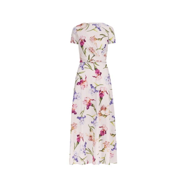 Short Sleeve Iris Flowers Poplin Day Dress