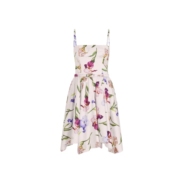 Sleeveless Iris Flowers Poplin Day Dress