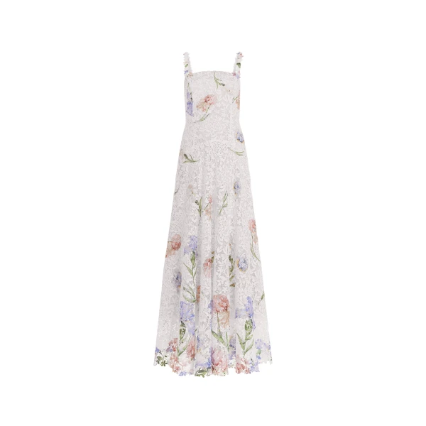 Oscar de la Renta Sleeveless Large Iris Degrade Printed Lace Day Dress | Dresses | Coveti