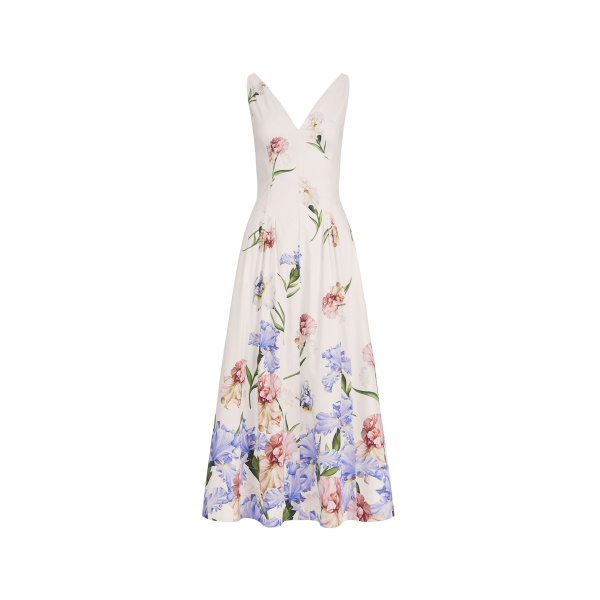 Oscar de la Renta Sleeveless V Neck Large Iris Degrade Poplin Dress | Dresses | Coveti